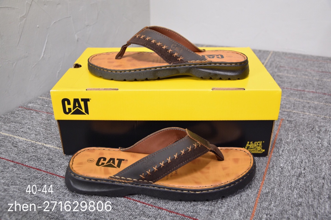 90 夏季新款 CAT夏季新款人字拖，舒适防滑耐磨凉拖鞋，头层牛皮人字拖