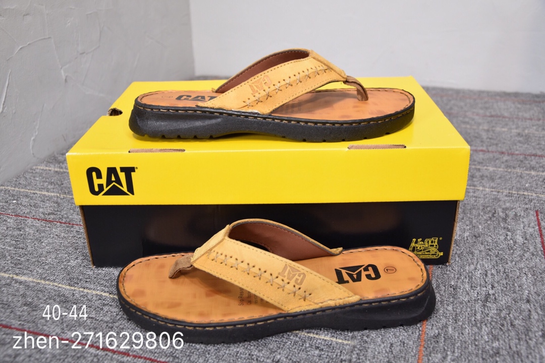 90 夏季新款 CAT夏季新款人字拖，舒适防滑耐磨凉拖鞋，头层牛皮人字拖