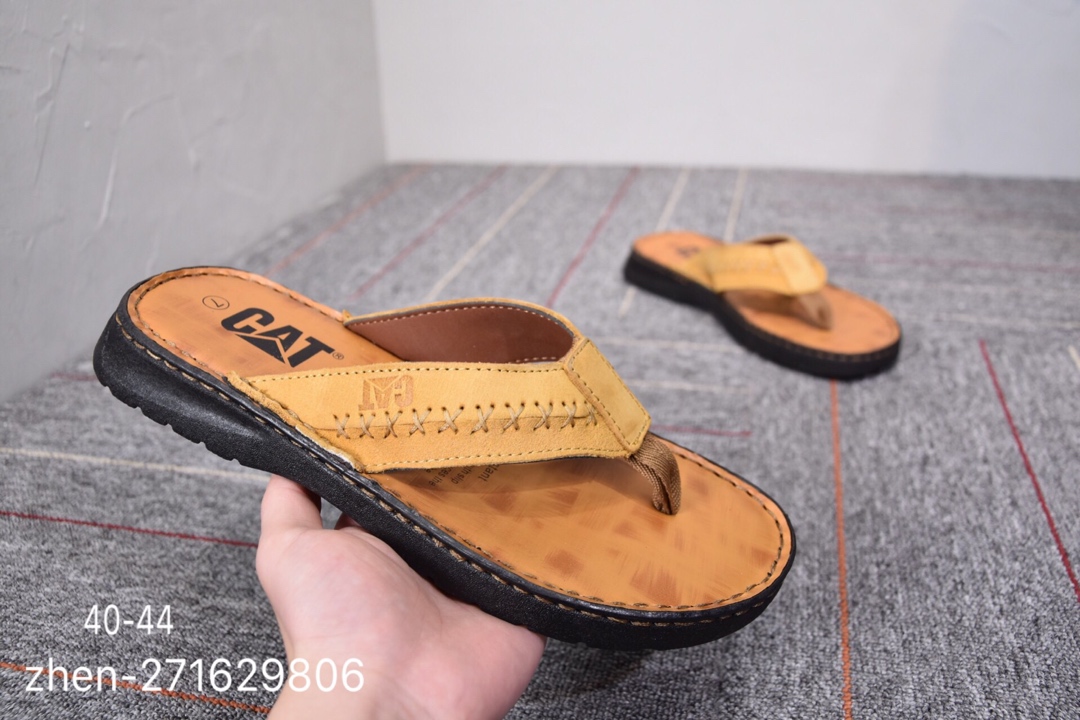 90 夏季新款 CAT夏季新款人字拖，舒适防滑耐磨凉拖鞋，头层牛皮人字拖