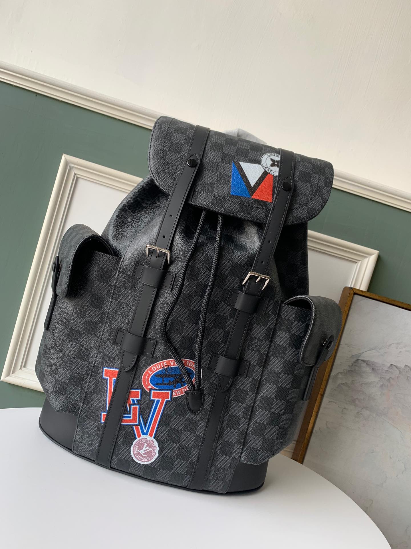 Louis Vuitton LV Christopher Bags Backpack Black Grid N41379