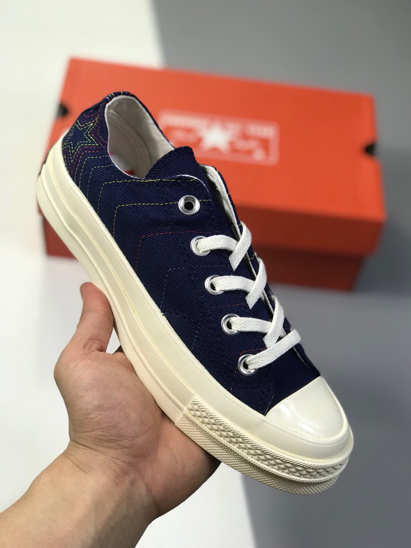 190真标硫化工艺，正确聚氨酯硅蓝PU中底  匡威Converse Chuck Talylot 70 OX 高帮休闲运动硫化百搭板鞋 货号：164965C