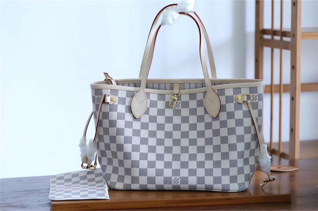 Can I buy replica
 Louis Vuitton LV Neverfull Handbags Tote Bags Apricot Color White Damier Azur Canvas N41362