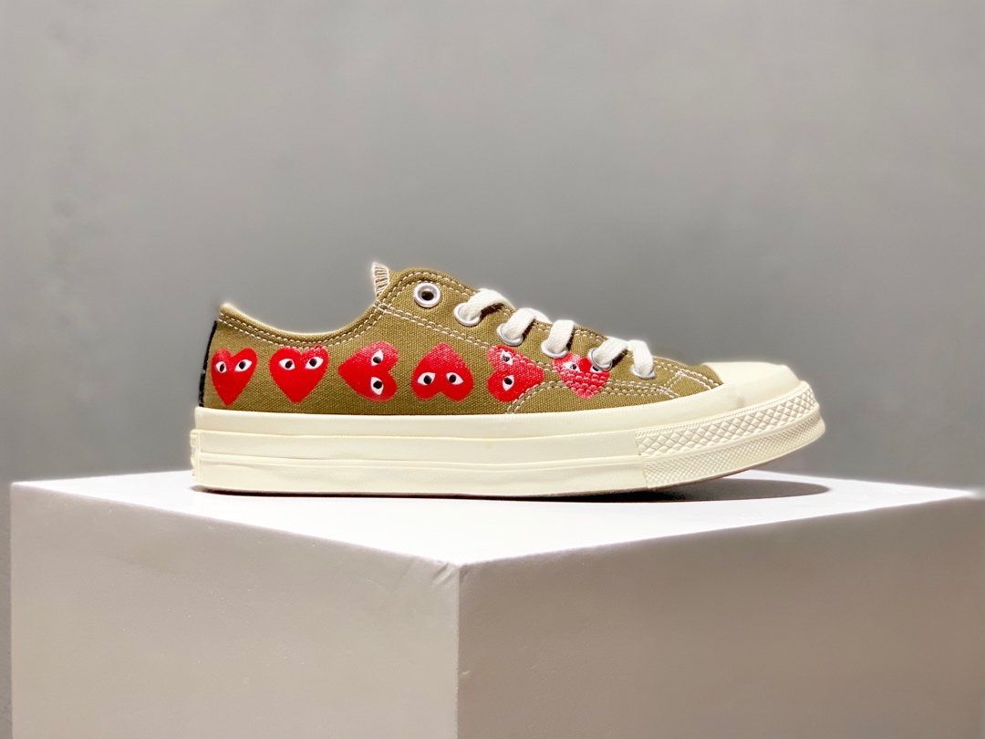 150匡威川久保玲 CDG x Converse chuck taylor all star 1970s 爱心串标 草绿 帆布低帮休闲运动板鞋