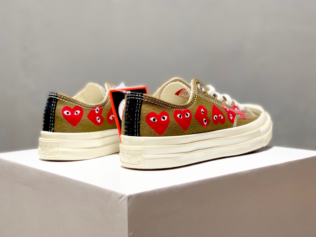 150匡威川久保玲 CDG x Converse chuck taylor all star 1970s 爱心串标 草绿 帆布低帮休闲运动板鞋