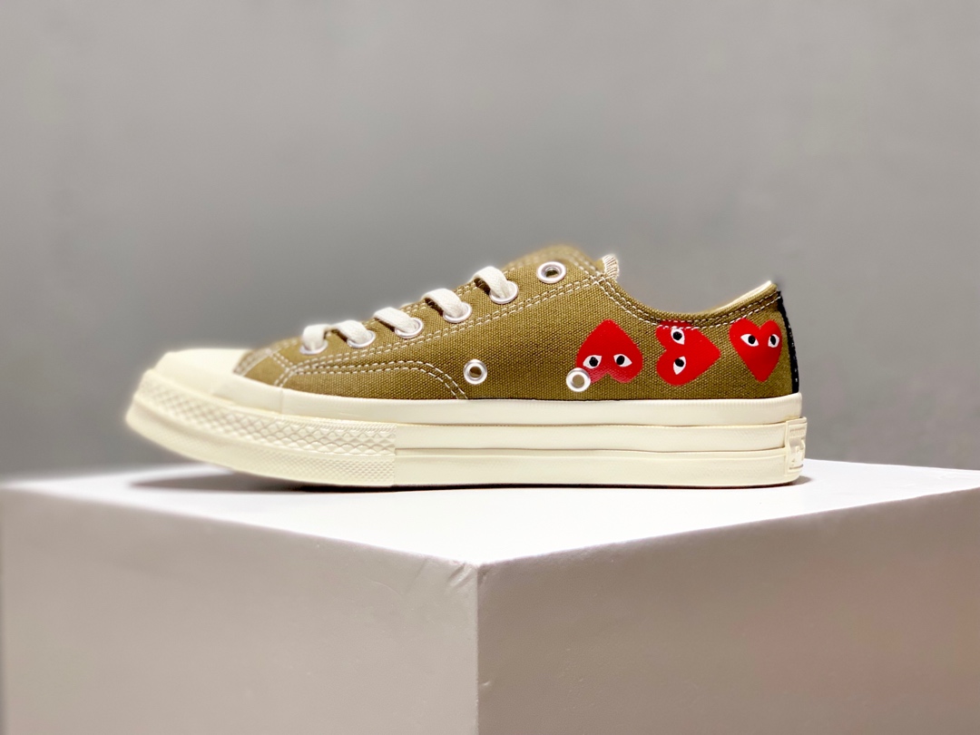 150匡威川久保玲 CDG x Converse chuck taylor all star 1970s 爱心串标 草绿 帆布低帮休闲运动板鞋