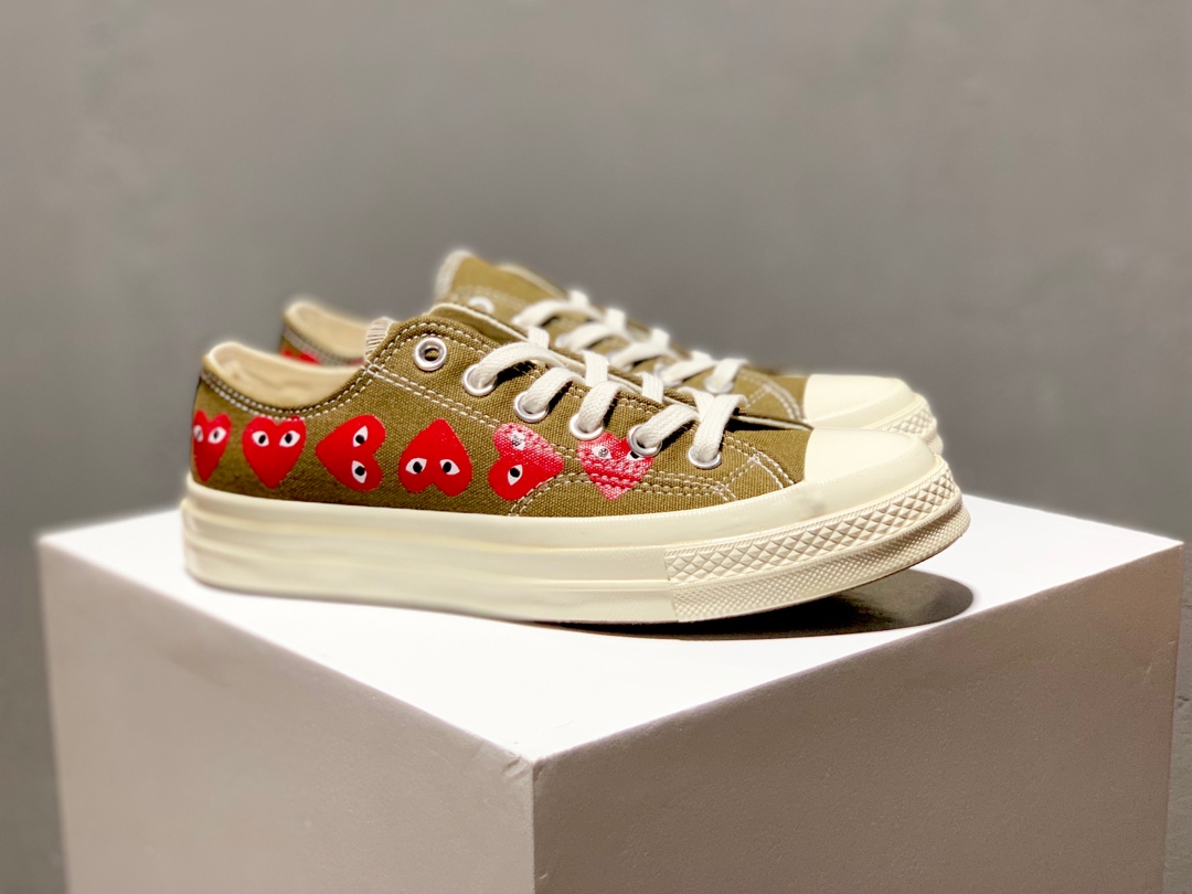 150匡威川久保玲 CDG x Converse chuck taylor all star 1970s 爱心串标 草绿 帆布低帮休闲运动板鞋