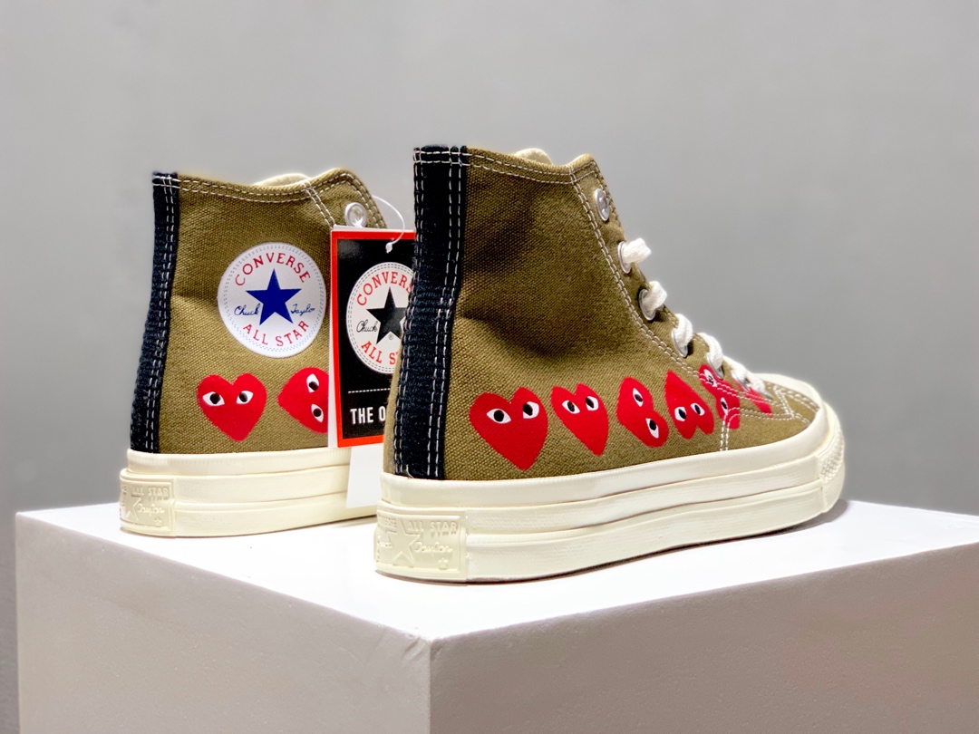 150匡威川久保玲 CDG x Converse chuck taylor all star 1970s 爱心串标 草绿 帆布高帮休闲运动板鞋正确聚氨酯硅蓝大底版本原楦原盒