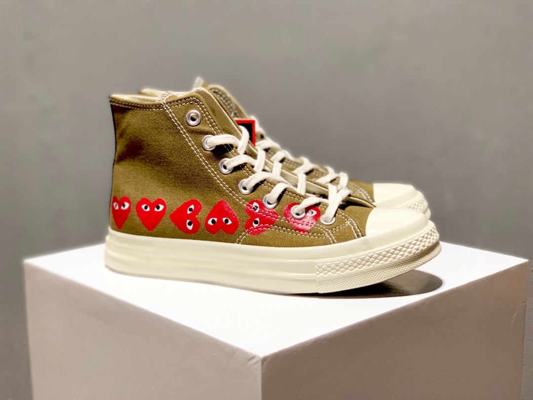 150匡威川久保玲 CDG x Converse chuck taylor all star 1970s 爱心串标 草绿 帆布高帮休闲运动板鞋正确聚氨酯硅蓝大底版本原楦原盒