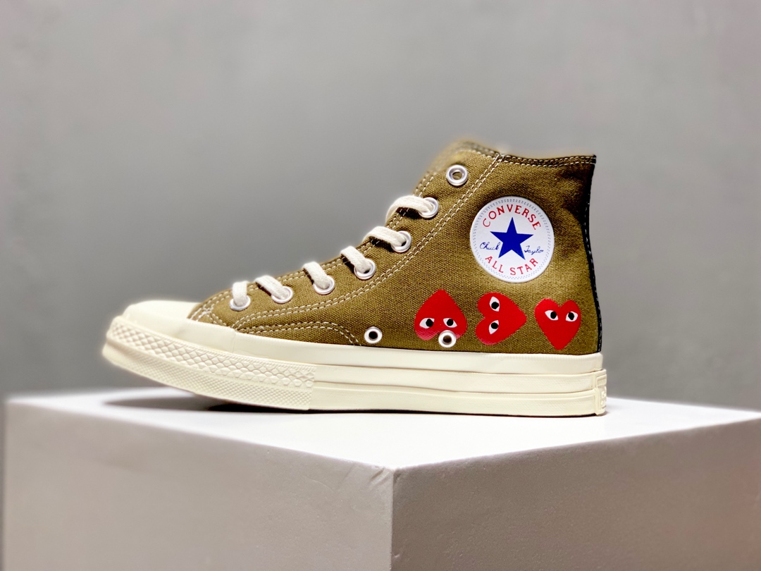 150匡威川久保玲 CDG x Converse chuck taylor all star 1970s 爱心串标 草绿 帆布高帮休闲运动板鞋正确聚氨酯硅蓝大底版本原楦原盒