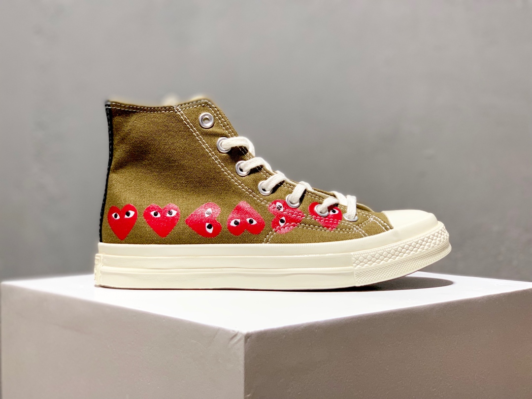 150匡威川久保玲 CDG x Converse chuck taylor all star 1970s 爱心串标 草绿 帆布高帮休闲运动板鞋正确聚氨酯硅蓝大底版本原楦原盒