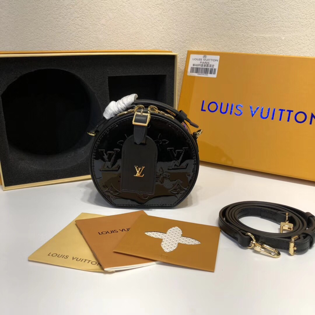 2023 Replica Wholesale Cheap Sales Online
 Louis Vuitton LV Boite Chapeau Bags Handbags Black Monogram Reverse Canvas Patent Leather Mini M44699