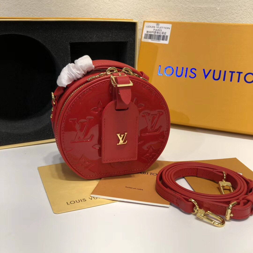 Louis Vuitton LV Boite Chapeau Bags Handbags Red Monogram Reverse Canvas Patent Leather Mini M44699
