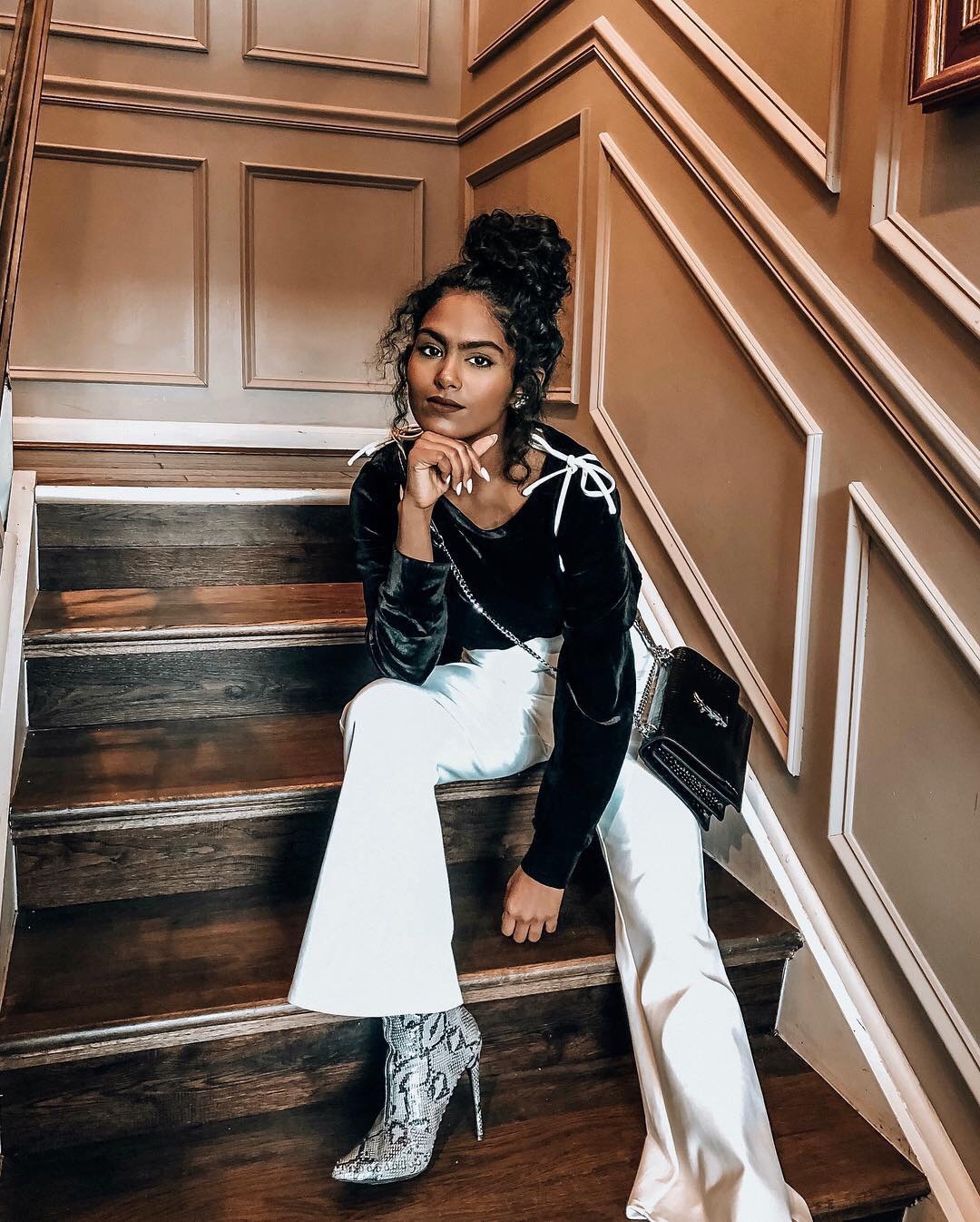 YSL Sunset 22CM 鳄鱼纹日落包 442906黑色/银扣