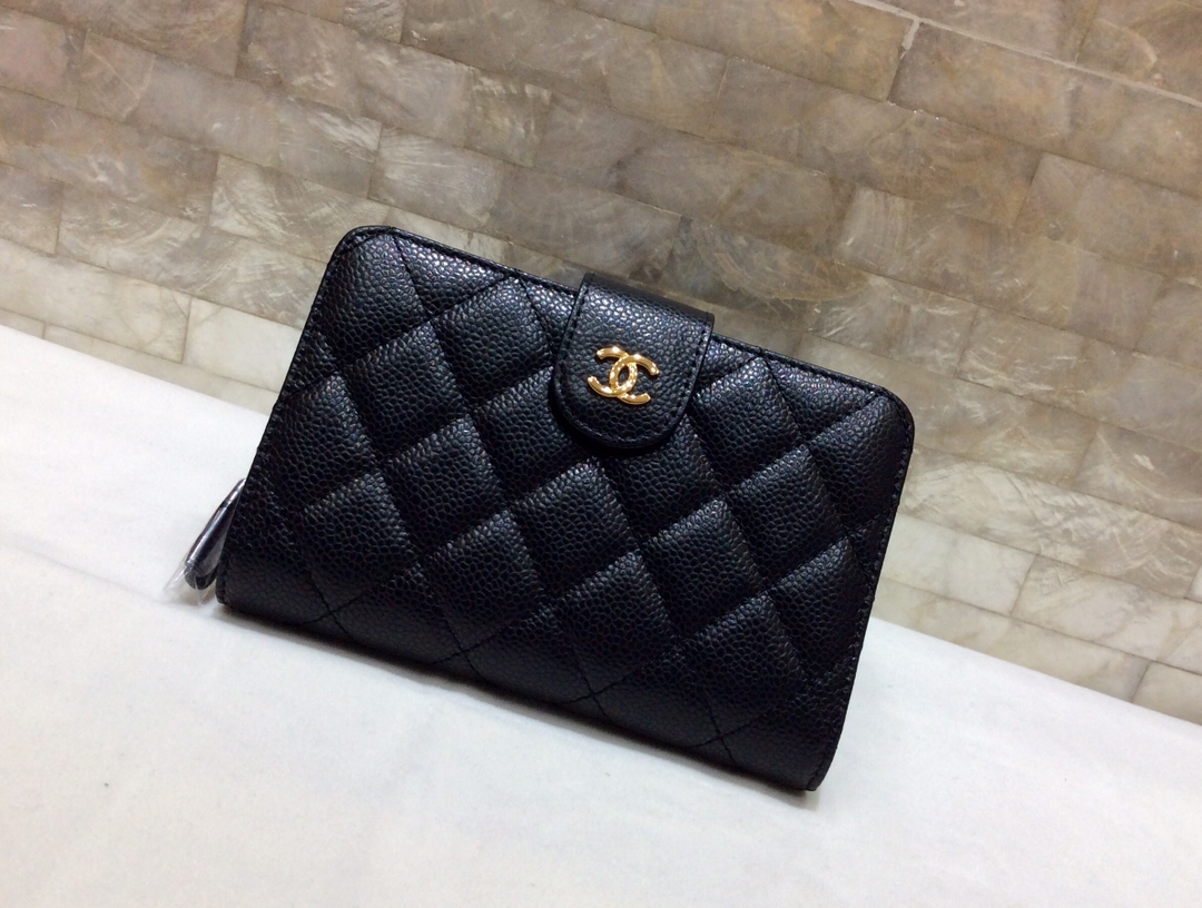 CHANEL 原单进口球纹牛皮短折钱夹 A48667黑色/金扣