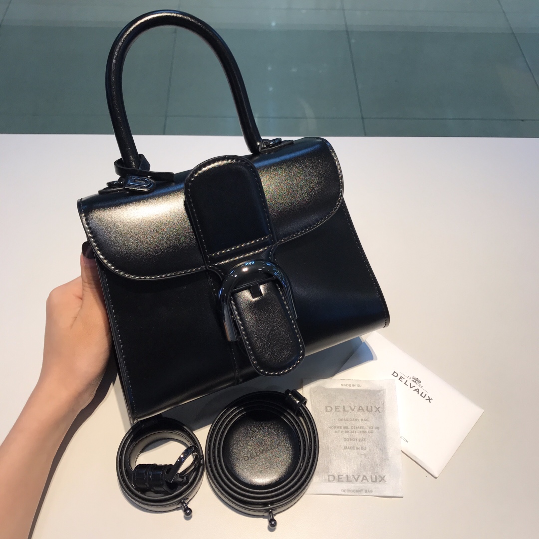 新版黑色枪扣比利时皇家御用品牌顶级原单Delvaux新版双环brillantbox皮现货️小羊皮内里配套