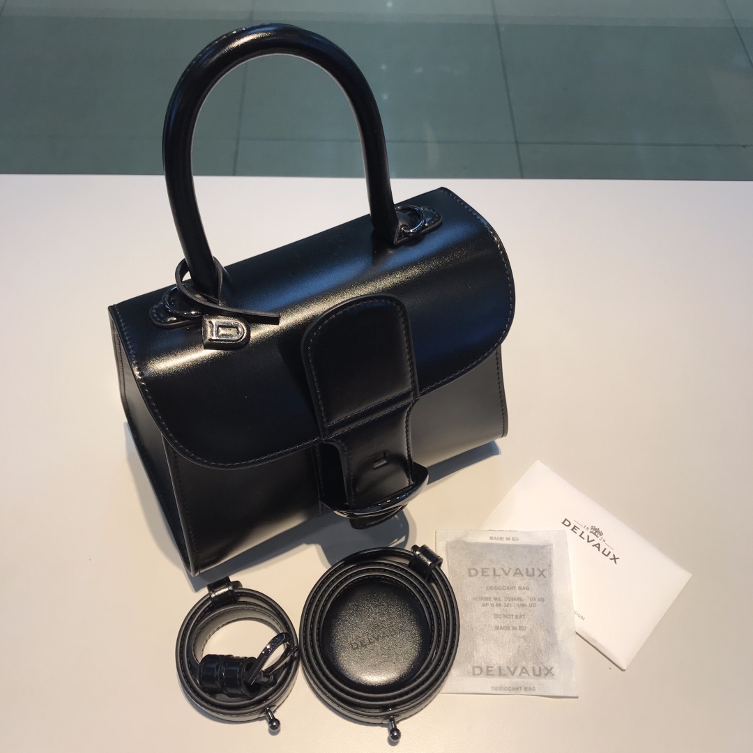 新版黑色枪扣比利时皇家御用品牌顶级原单Delvaux新版双环brillantbox皮现货️小羊皮内里配套