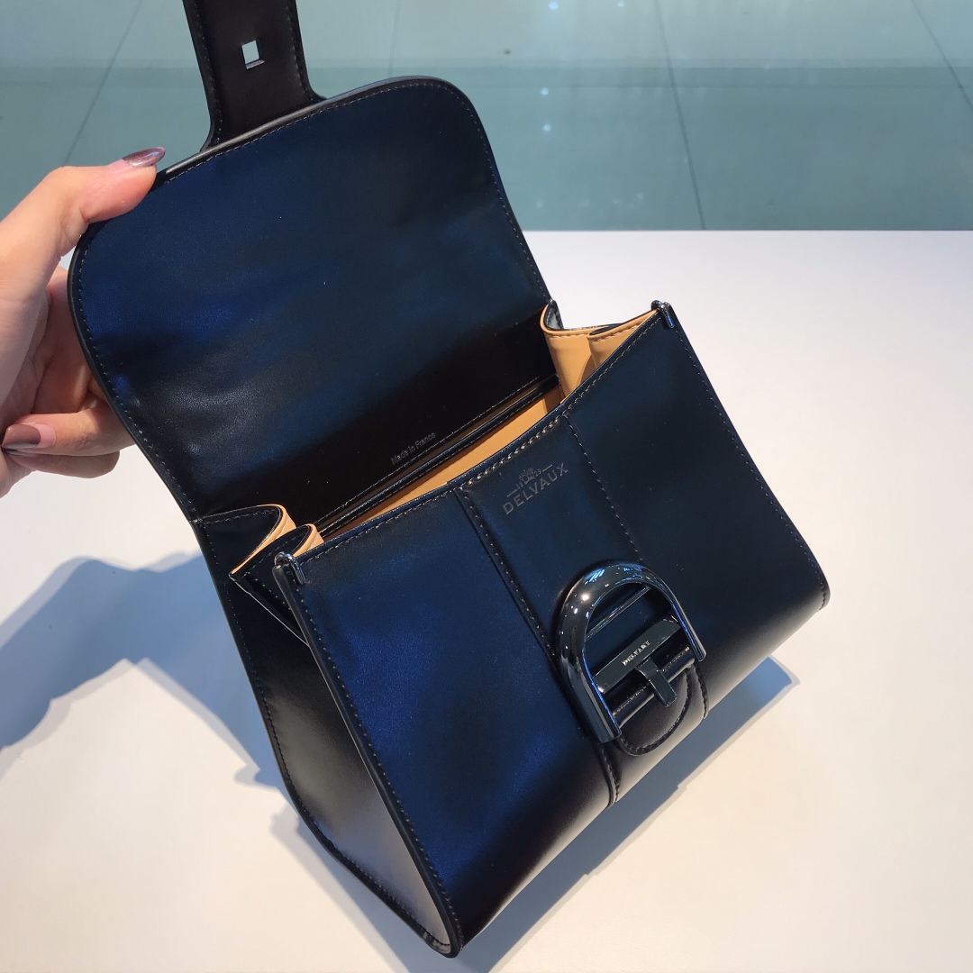 新版黑色枪扣比利时皇家御用品牌顶级原单Delvaux新版双环brillantbox皮现货️小羊皮内里配套