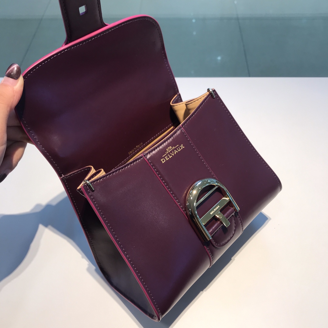 新版紫色金扣比利时皇家御用品牌顶级原单Delvaux新版双环brillantbox皮现货️小羊皮内里配套