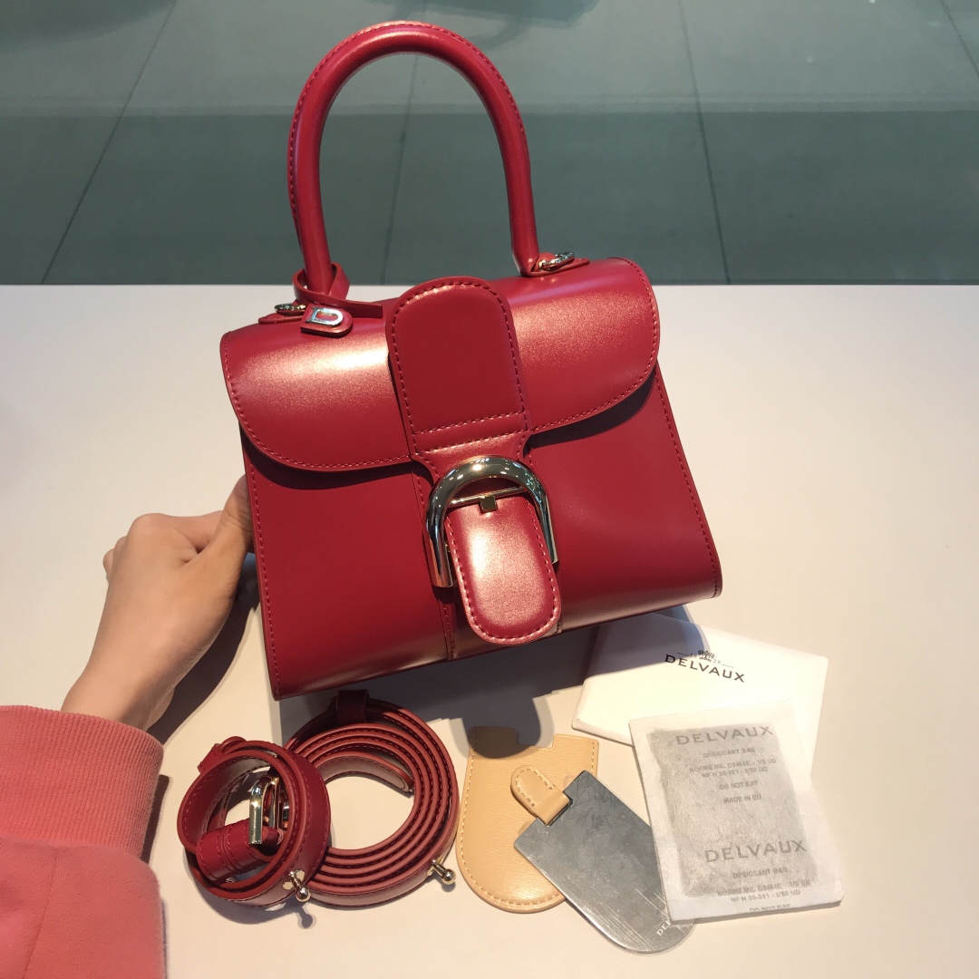 新版印度红金扣比利时皇家御用品牌顶级原单Delvaux新版双环brillantbox皮现货️小羊皮内里配