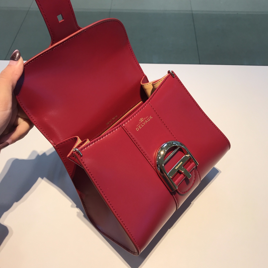 新版印度红金扣比利时皇家御用品牌顶级原单Delvaux新版双环brillantbox皮现货️小羊皮内里配