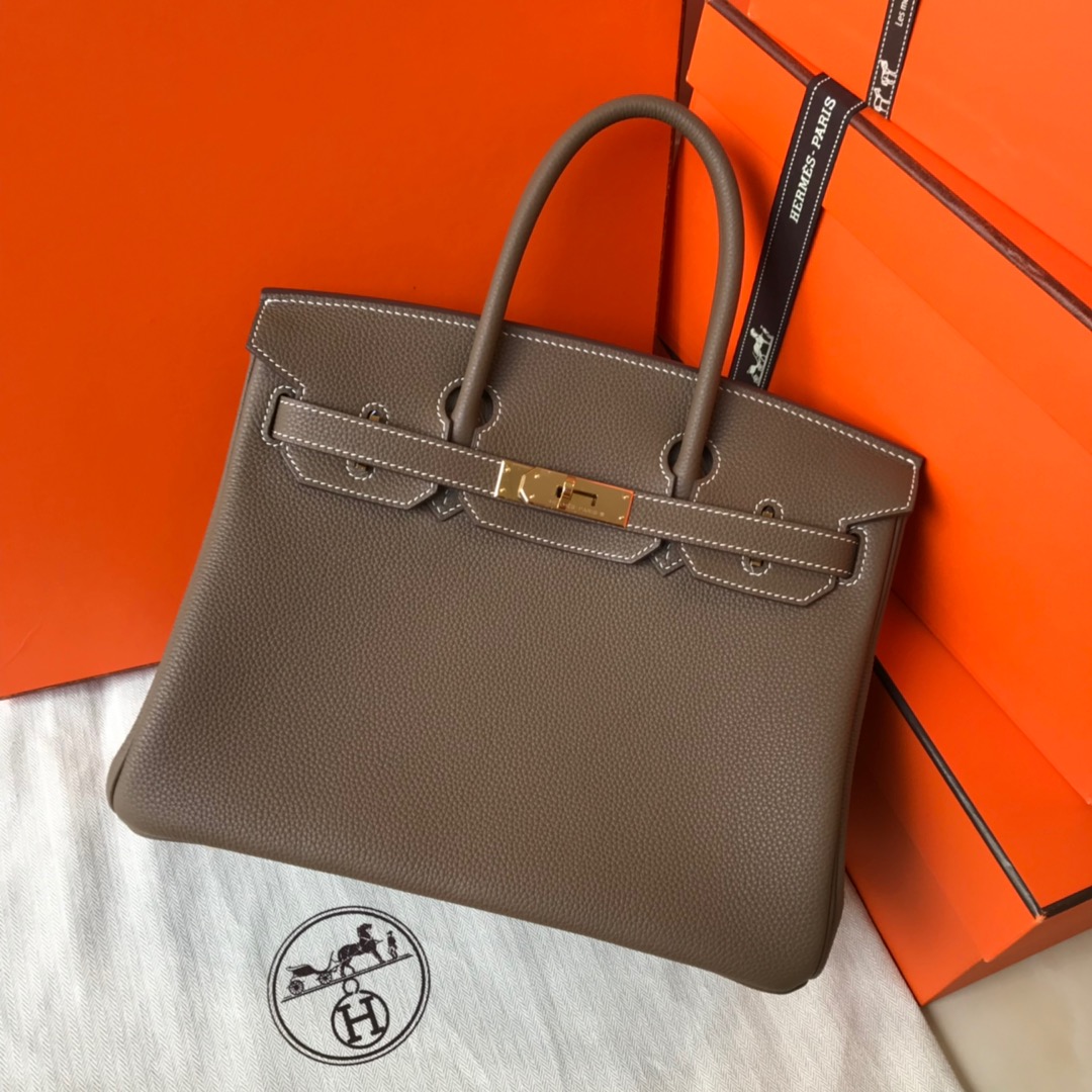 birkin35cm piel togo gris elefante hebilla dorada y plateada
