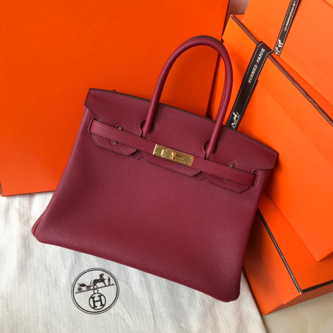 birkin35cm piel togo rojo rubí hebilla dorada y plateada