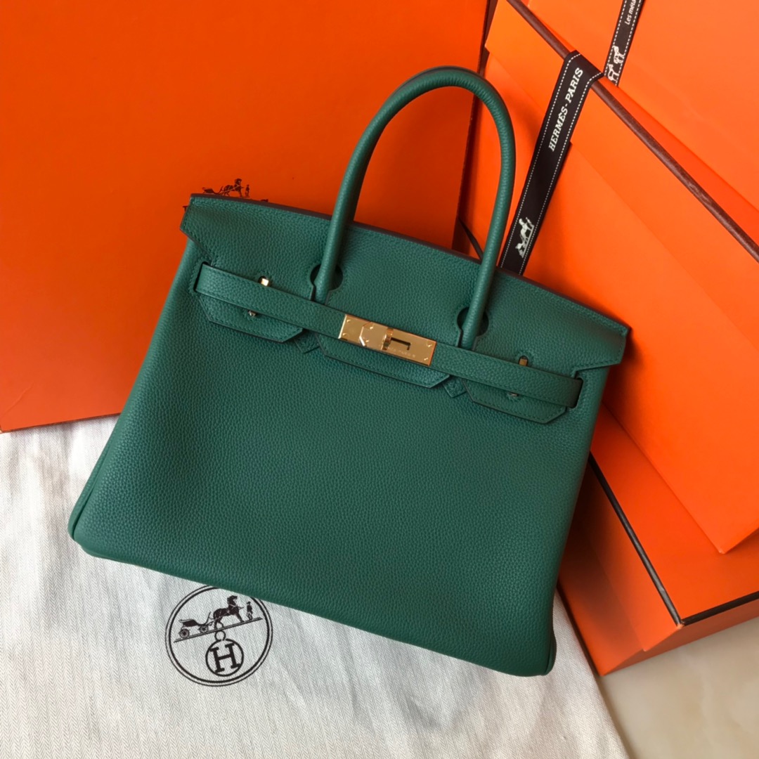 birkin35cm piel togo verde pavo real hebilla dorada y plateada