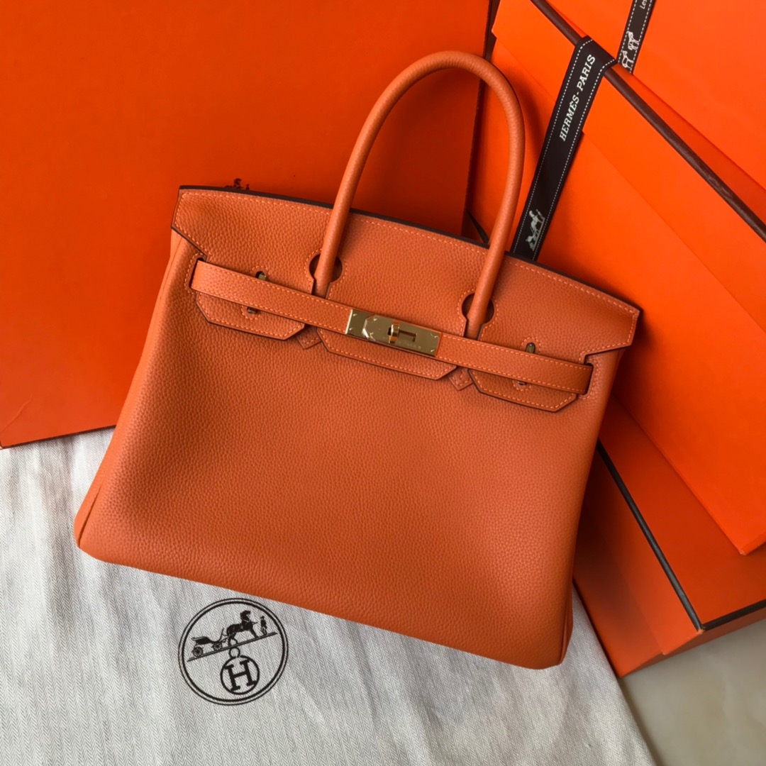 birkin35cm piel togo naranja hebilla dorada y plateada en stock