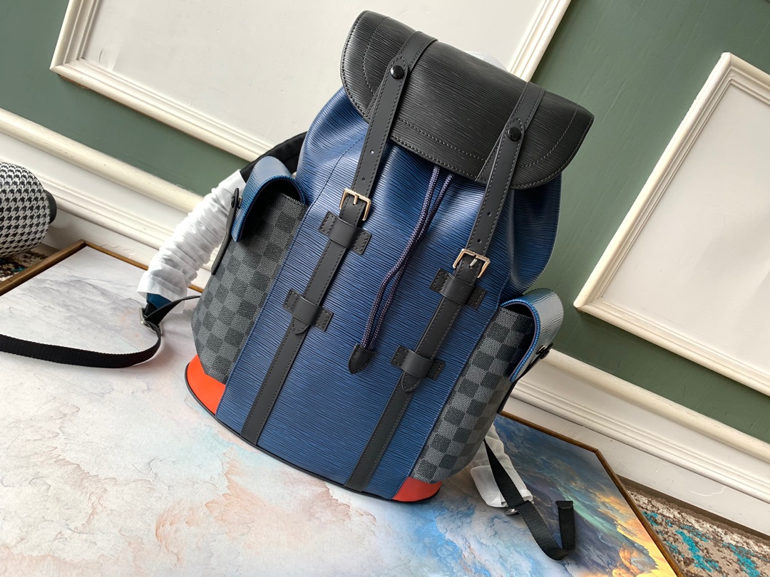 Louis Vuitton LV Christopher Bags Backpack Black Grid Epi Canvas M51457