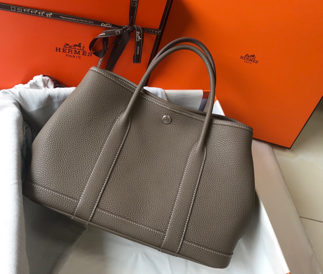 Hermès Garden Party Bag, Étoupe Togo Leather, Versatile Elegance