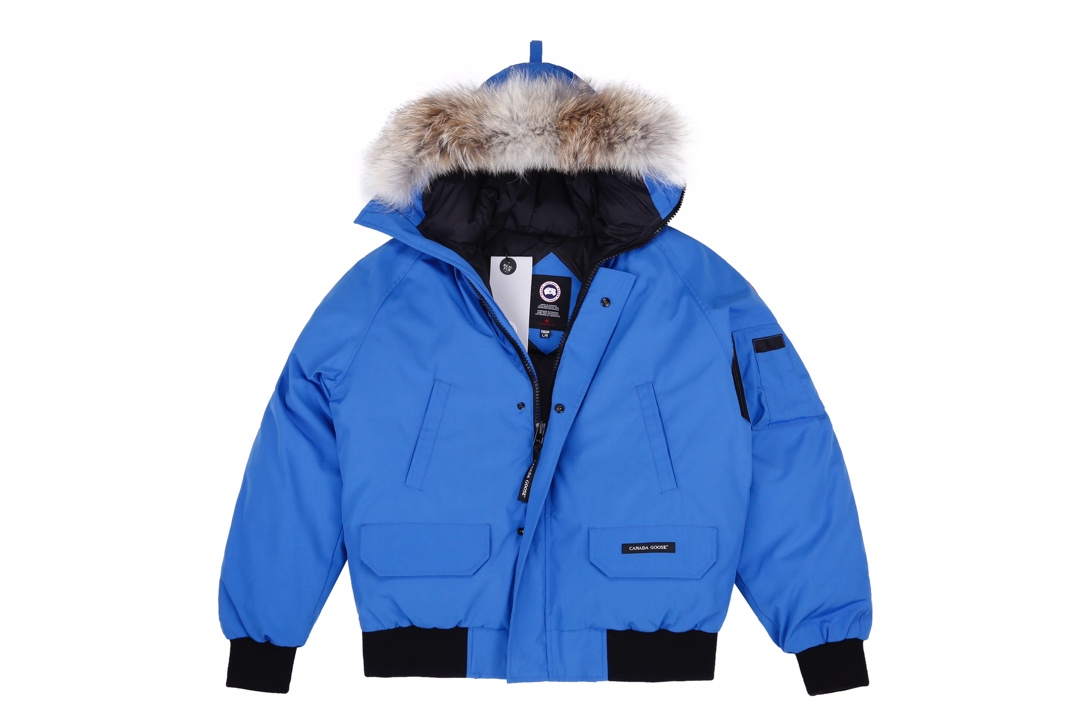 Canada Goose: Sky Blue Down Jacket with Coyote Fur Trim - Ultimate Warmth