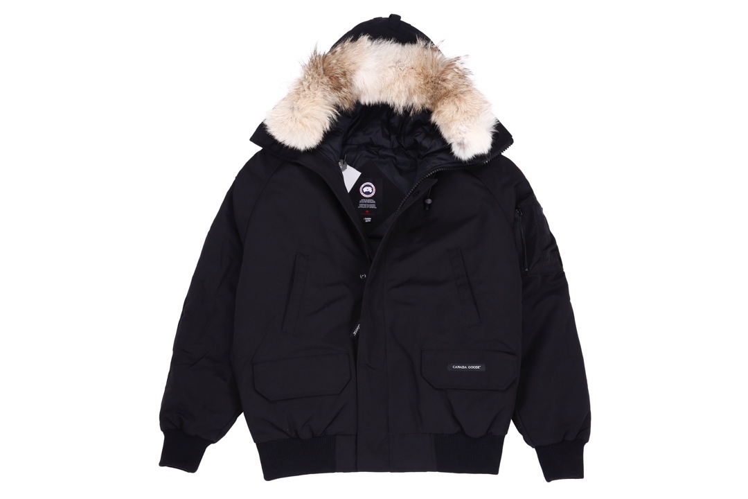 Canada Goose Black Down Jacket With Fur Hood, Waterproof and Windproof