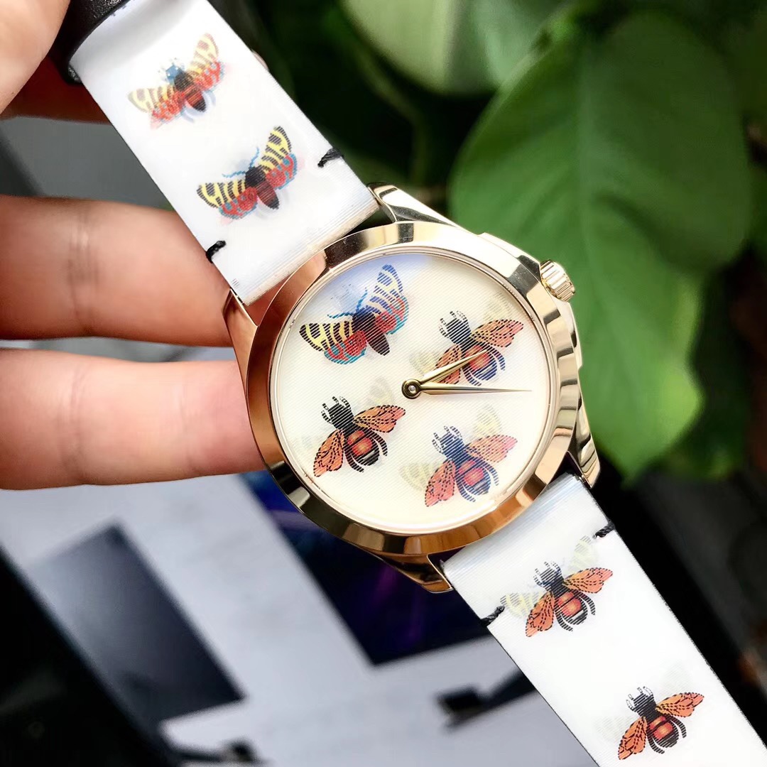 Gucci 古驰蜜蜂 3D效果 阳光照耀下的蝴蝶蜜蜂翩翩飞舞Gucci2019巴塞尔表款 热门款石英女表
