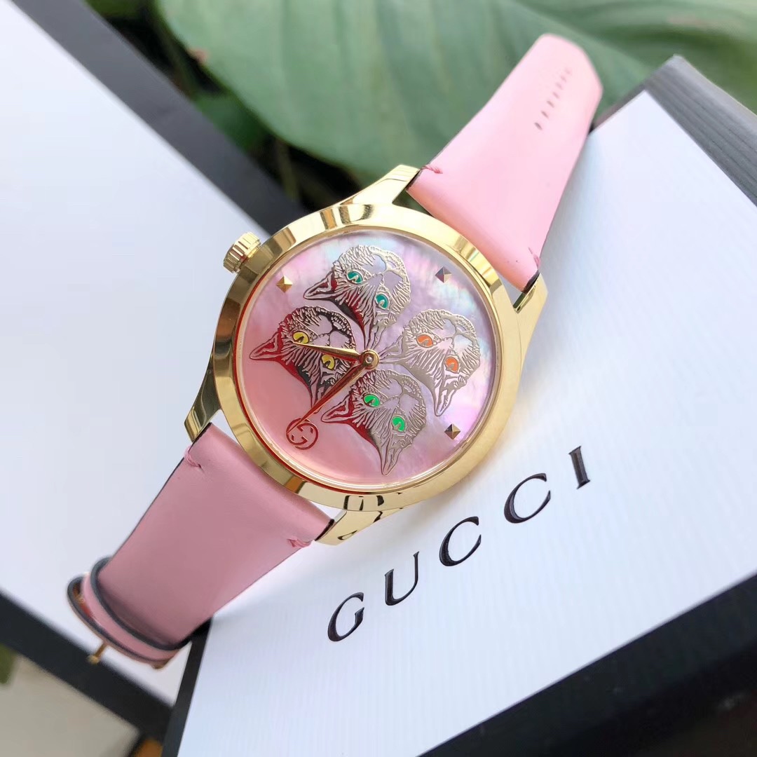 Gucci 古驰虎头猫头 阳光照耀下的彩色四色宝石Gucci2019巴塞尔表款 热门款石英女表