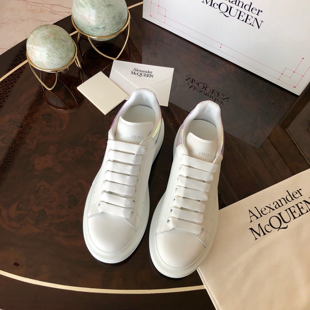 Alexander McQueen Skateboard Shoes White Women Men Cowhide Sheepskin Silk