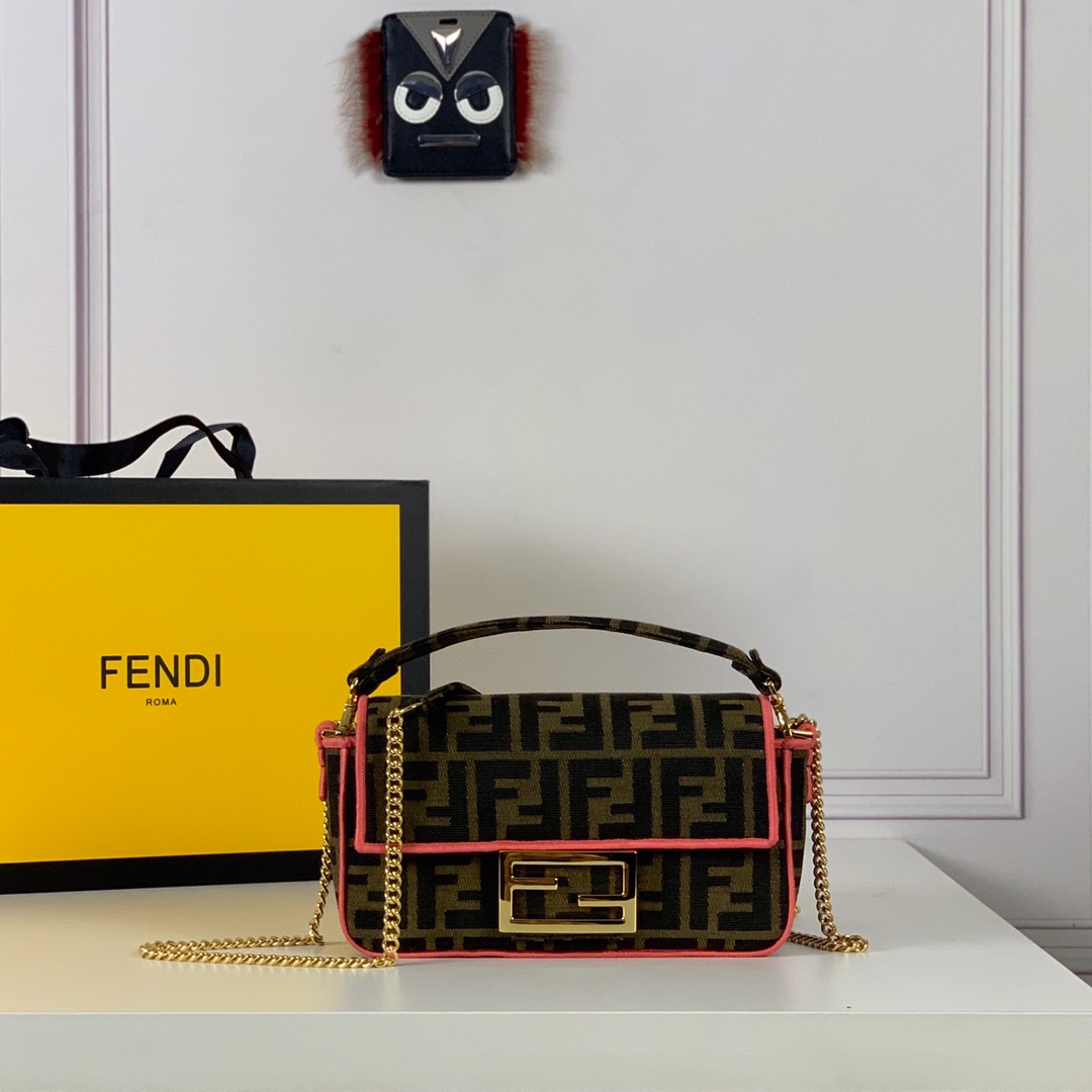 Fendi Borse Borsette Oro Rosso Ricamo Mini