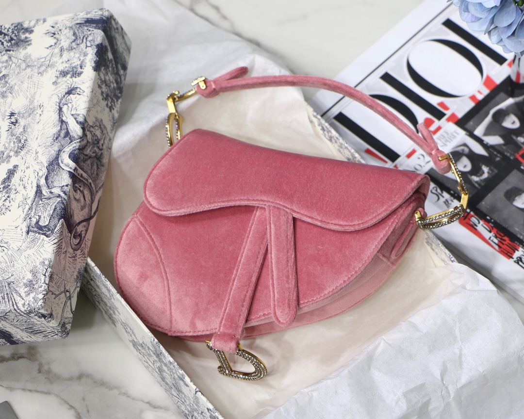 Sac sellier en velours, fermoir CD en strass, porté main vintage