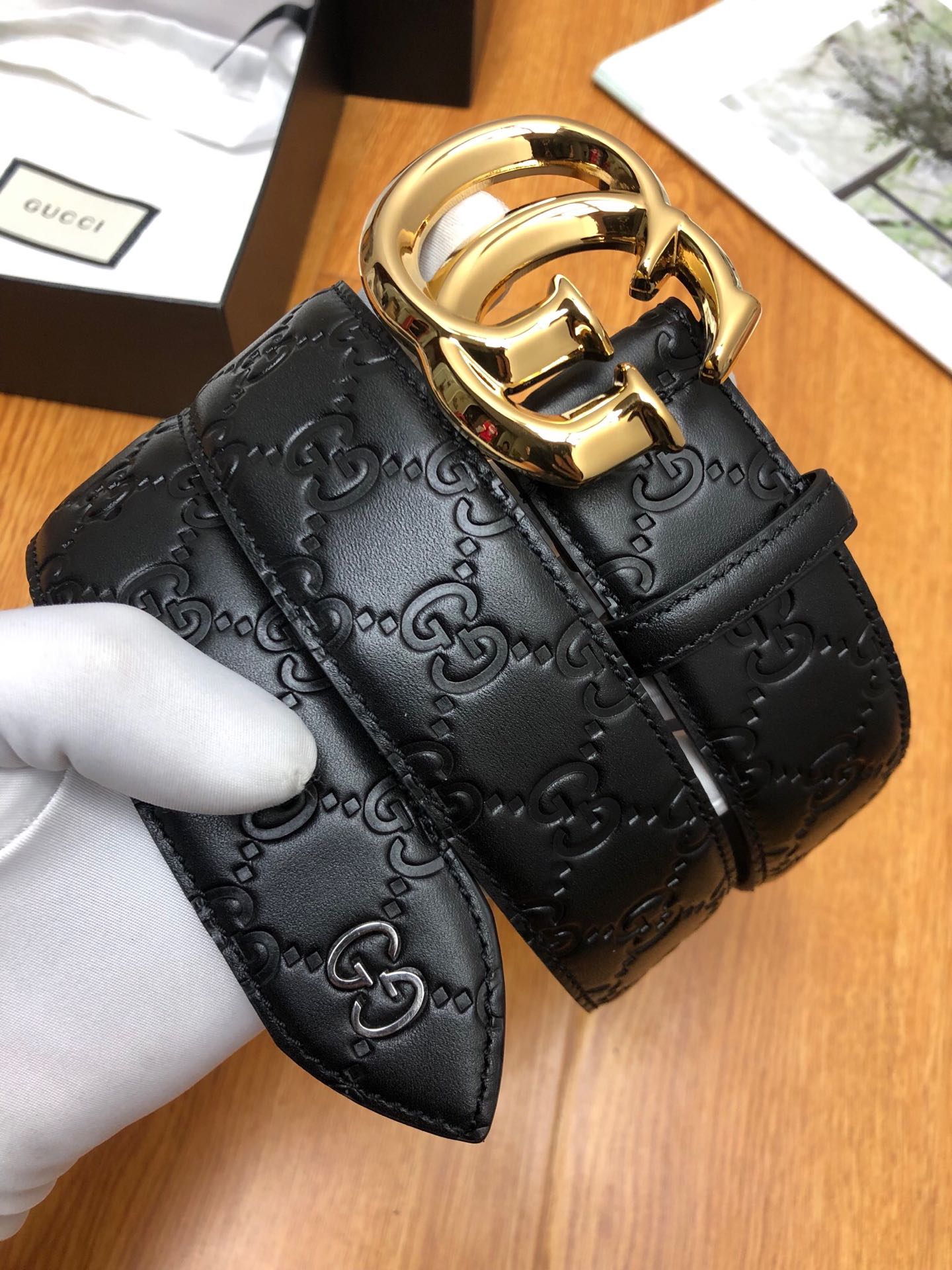 配送专柜全套礼盒包装古驰原单头层牛皮压G面内衬头层小牛皮底.尾钉双G刚钉logo.搭配原单扣.原单皮料定
