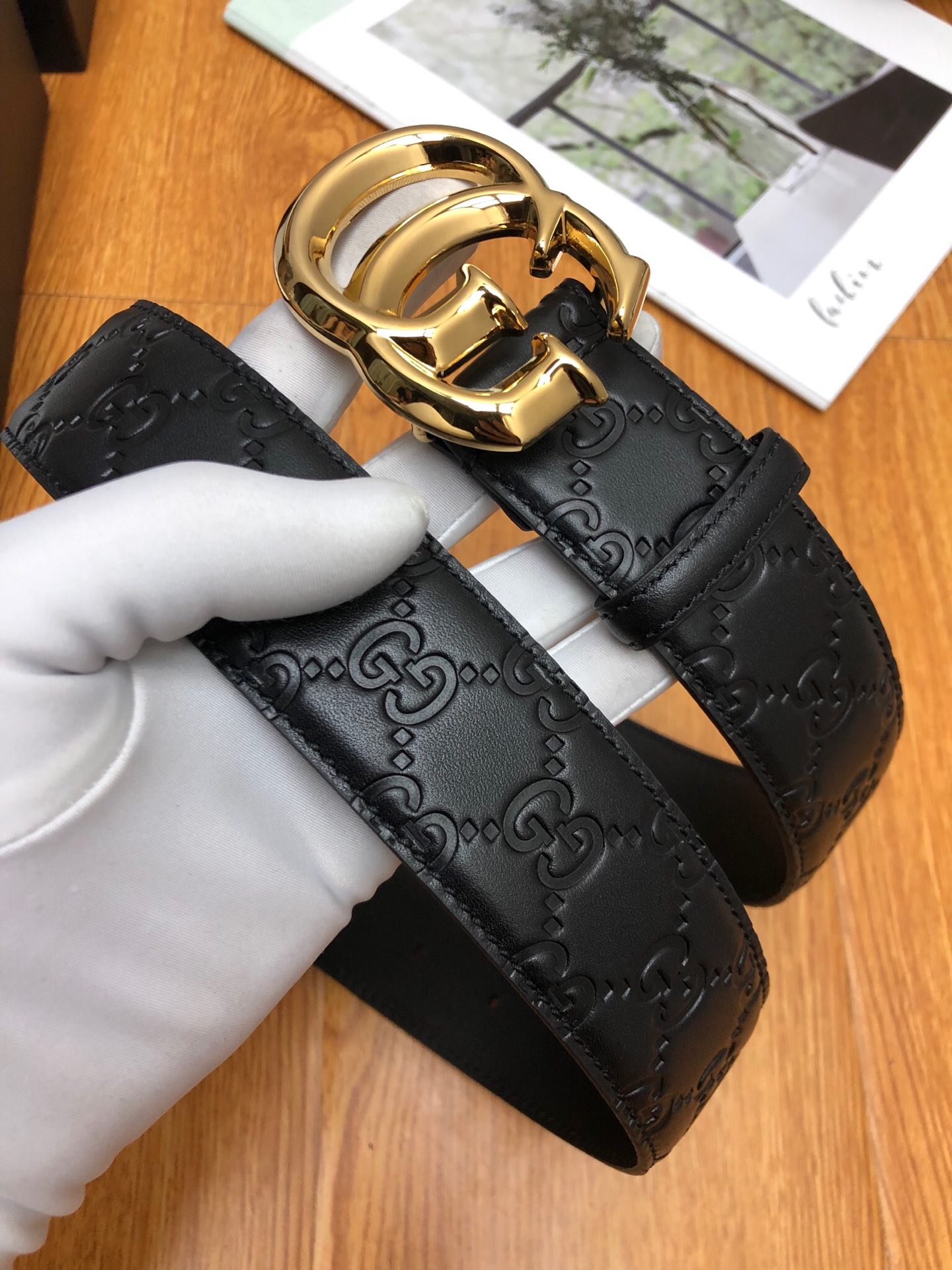 配送专柜全套礼盒包装古驰原单头层牛皮压G面内衬头层小牛皮底.尾钉双G刚钉logo.搭配原单扣.原单皮料定