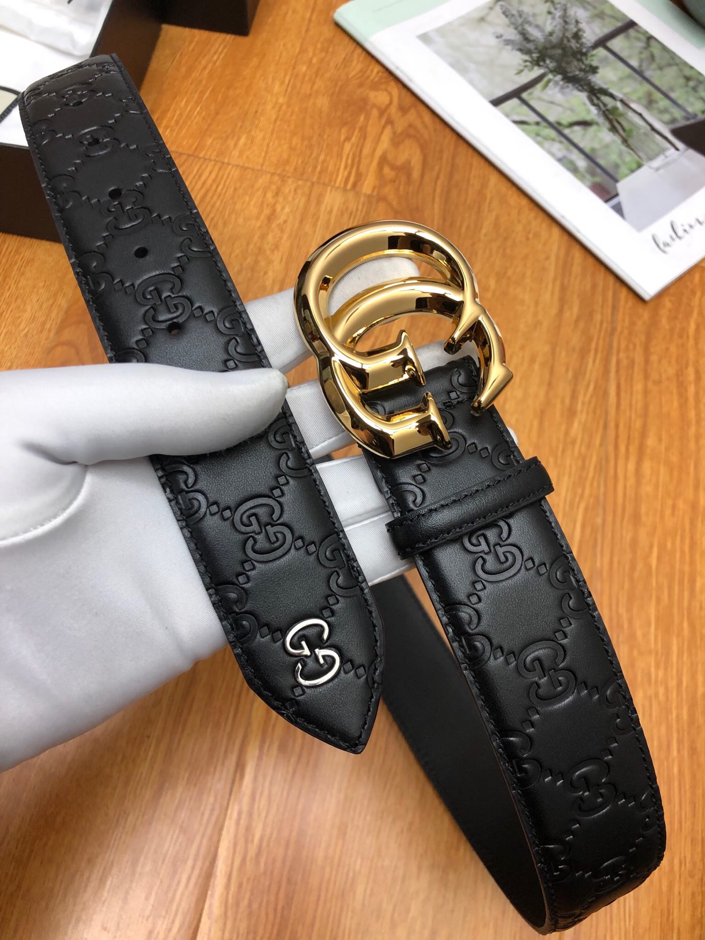 配送专柜全套礼盒包装古驰原单头层牛皮压G面内衬头层小牛皮底.尾钉双G刚钉logo.搭配原单扣.原单皮料定