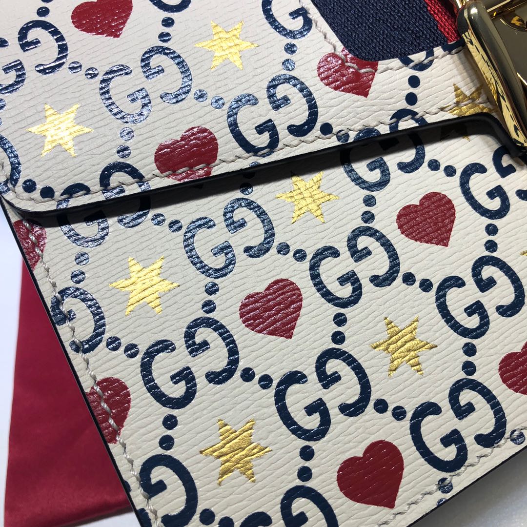 GUCCI古驰米白爱心款红蓝条纹单肩斜挎包524405