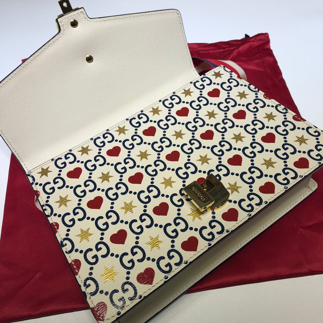GUCCI古驰米白爱心款红蓝条纹单肩斜挎包524405