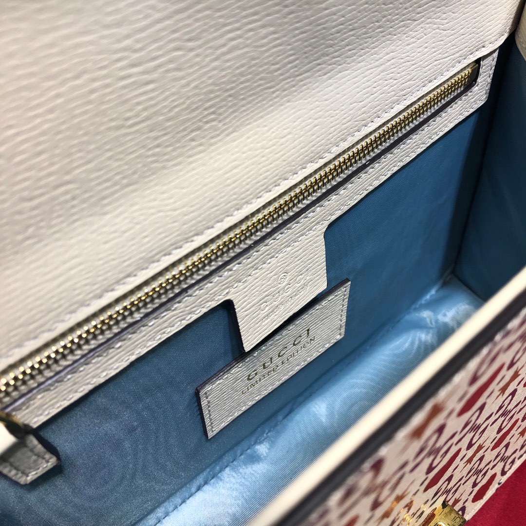 GUCCI古驰米白爱心款红蓝条纹单肩斜挎包524405