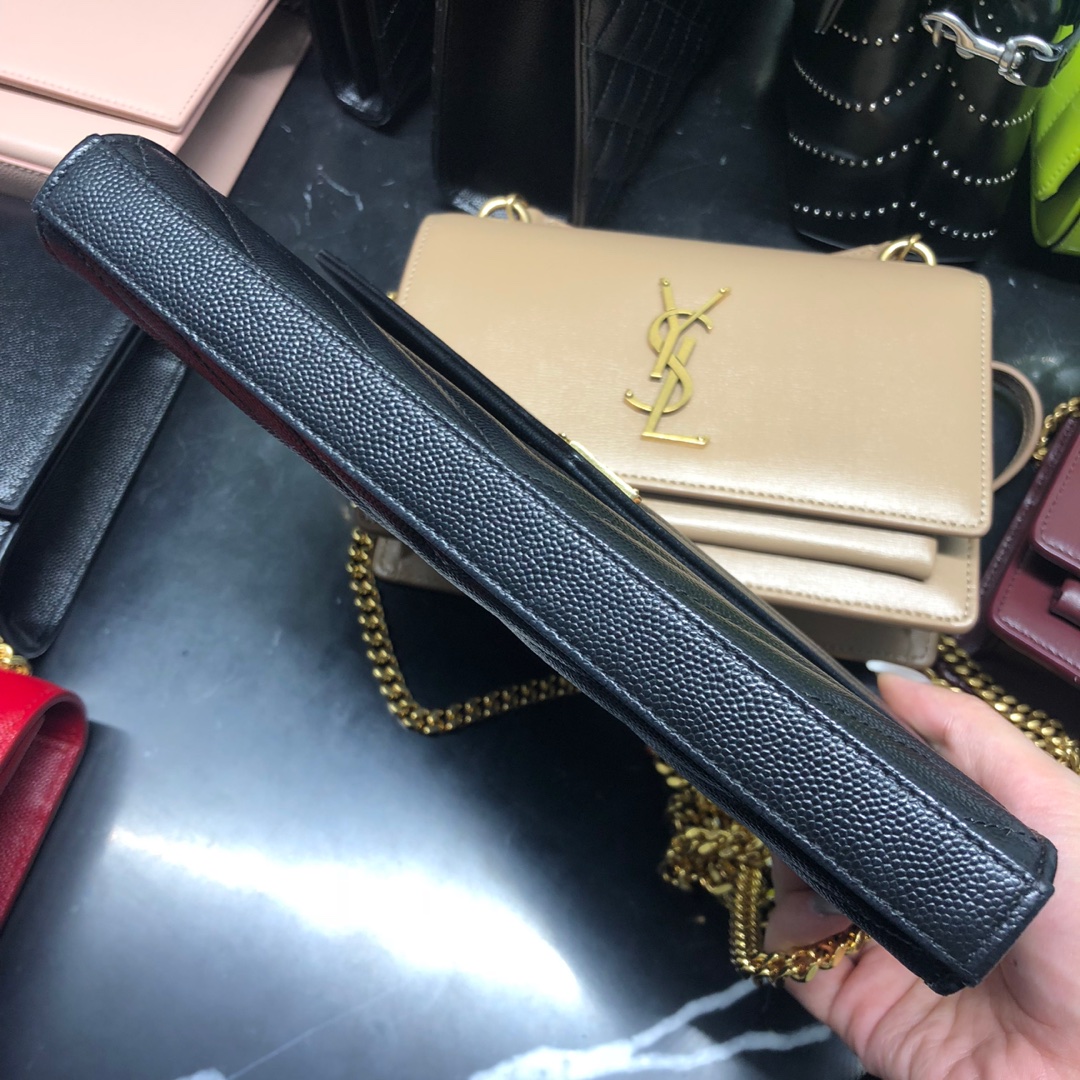 YSL MONOGRAM WOC 22.5CM 鱼子酱信封包 377828黑色/金扣