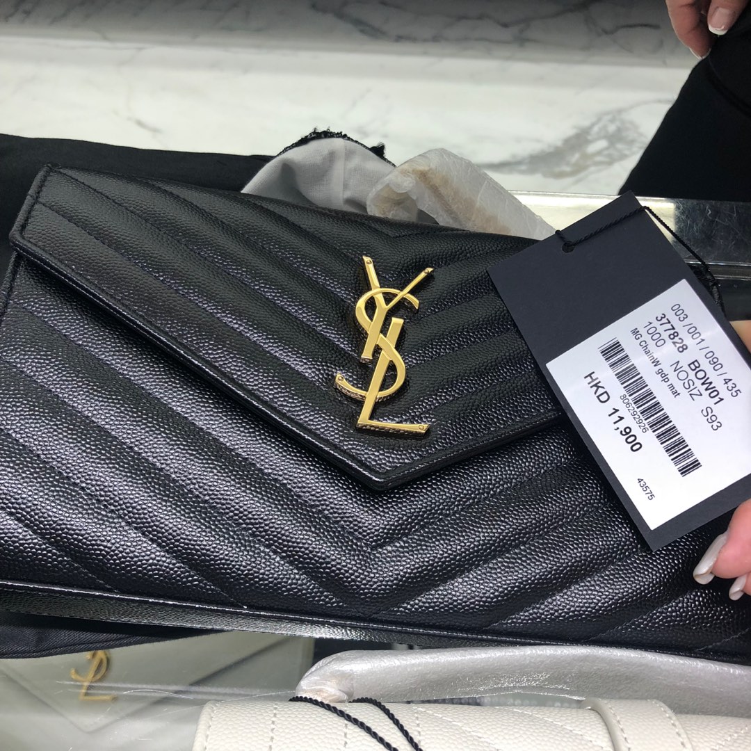 YSL MONOGRAM WOC 22.5CM 鱼子酱信封包 377828黑色/金扣