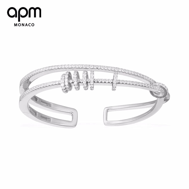APMMonaco双行多圈设计银手镯子女情侣手链不规则银手环