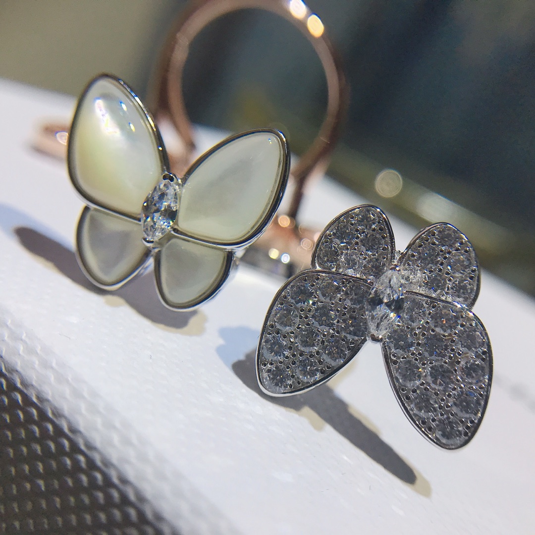 NO:102143,Arrival shell butterfly set all VCA butterfly white shell finger ring Platinum/rose gold 2 colors, VcA ring, ring19860909到货贝壳蝴蝶套装全部 VCA蝴蝶白贝指间戒 白金/玫金2色,VcA戒指,ring,Jewelry