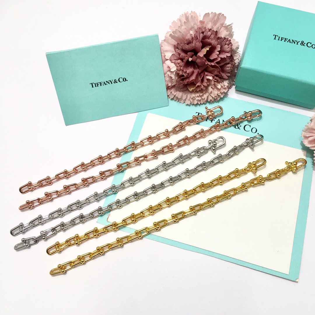Tiffany & Co. TFN蒂芙尼链环情侣手链 亚金材料电镀18K金玫瑰金 金银玫3个色 男款尺寸：20.5cm 女款尺寸:17.5cm
