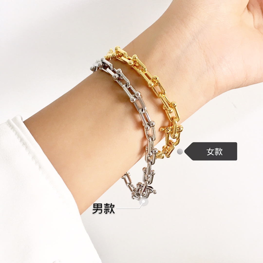 Tiffany & Co. TFN蒂芙尼链环情侣手链 亚金材料电镀18K金玫瑰金 金银玫3个色 男款尺寸：20.5cm 女款尺寸:17.5cm