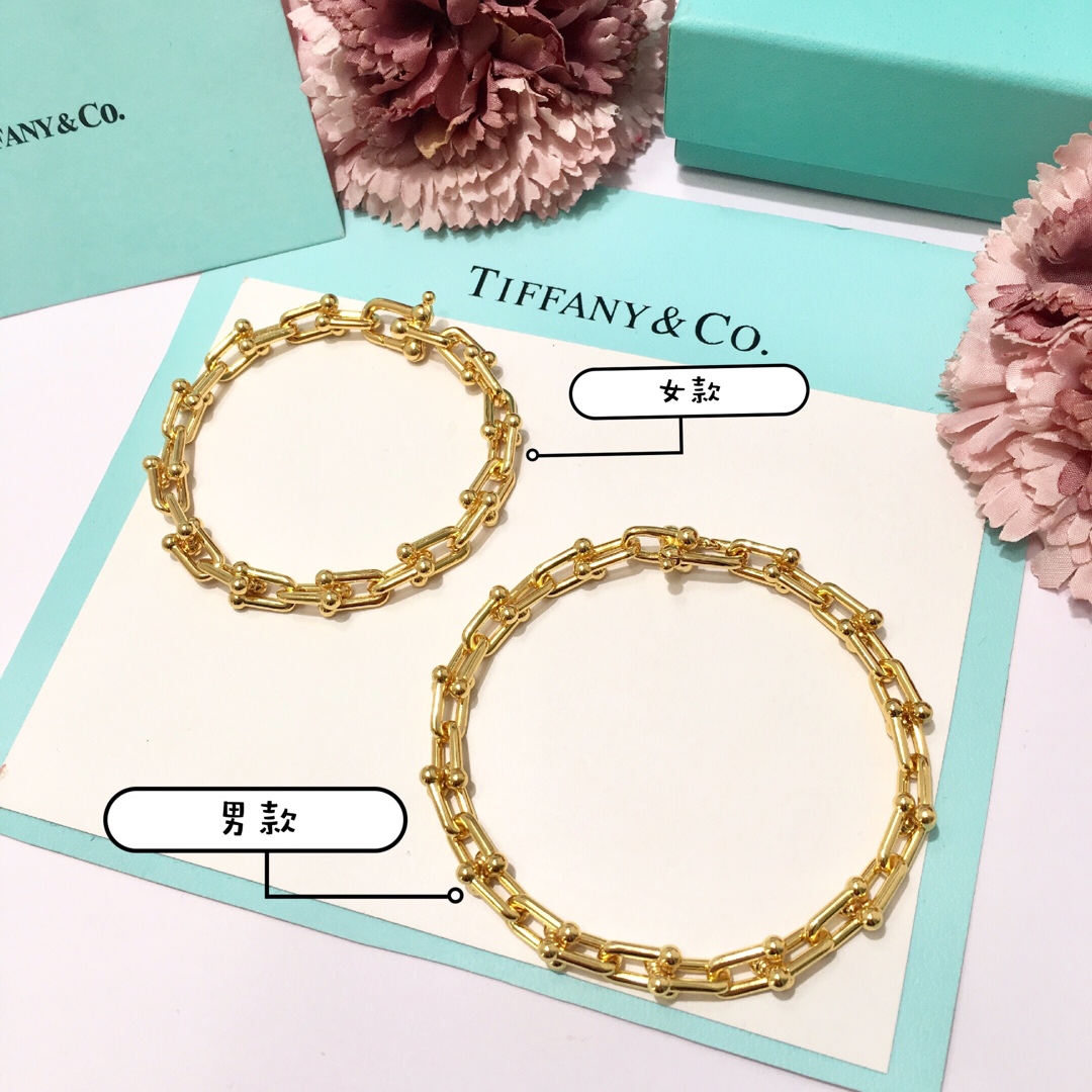 Tiffany & Co. TFN蒂芙尼链环情侣手链 亚金材料电镀18K金玫瑰金 金银玫3个色 男款尺寸：20.5cm 女款尺寸:17.5cm